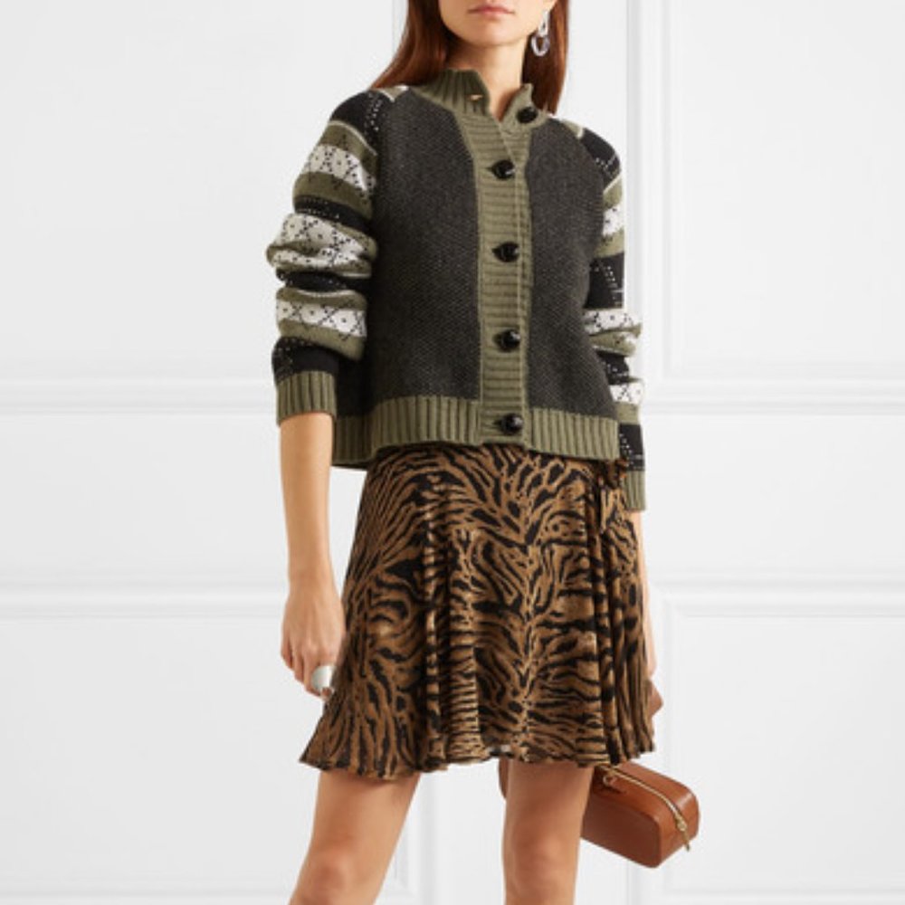 NWT Ganni Tiger-print Georgette Mini Skirt FR 34